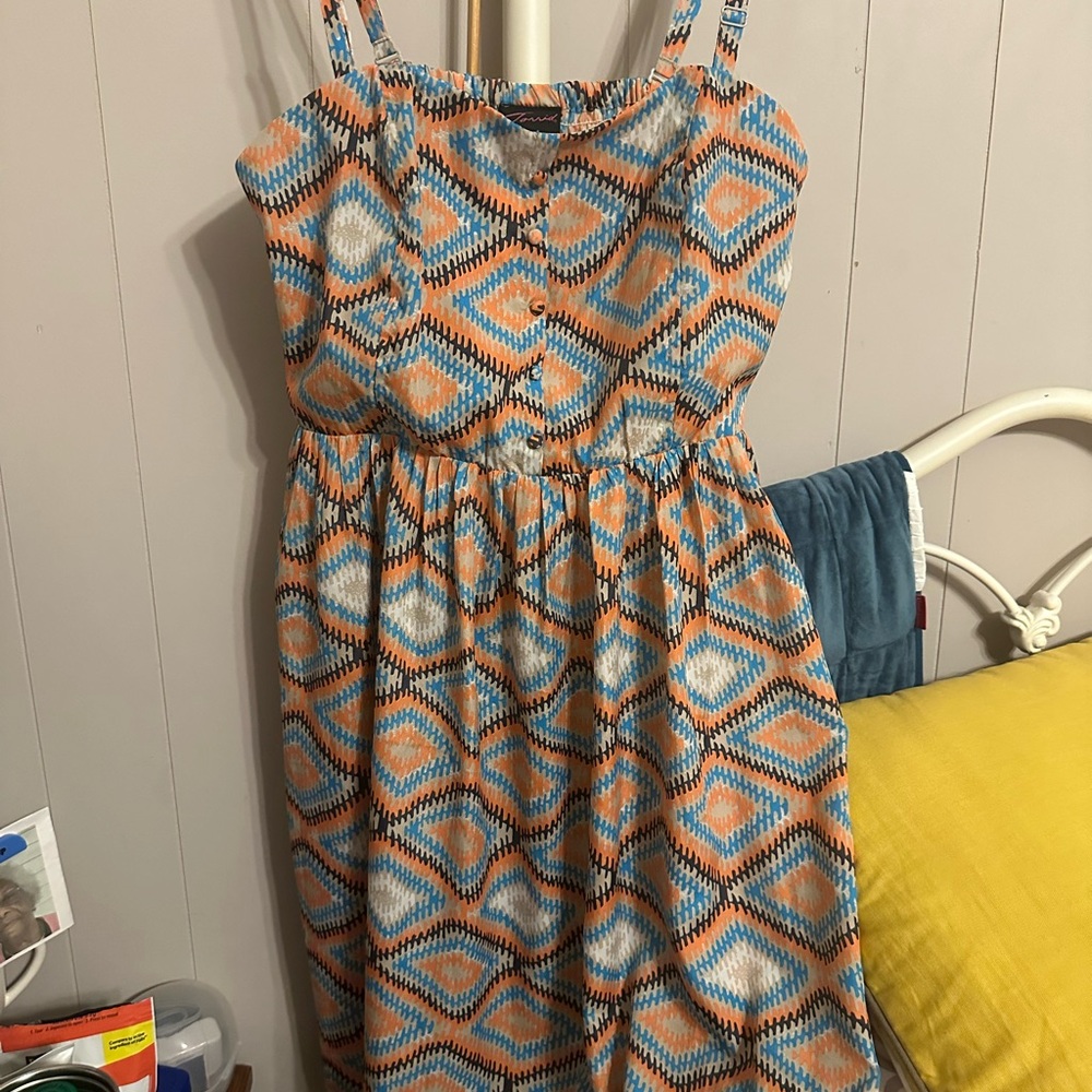Torrid Orange and Blue Geometric Dress size 2 GUC